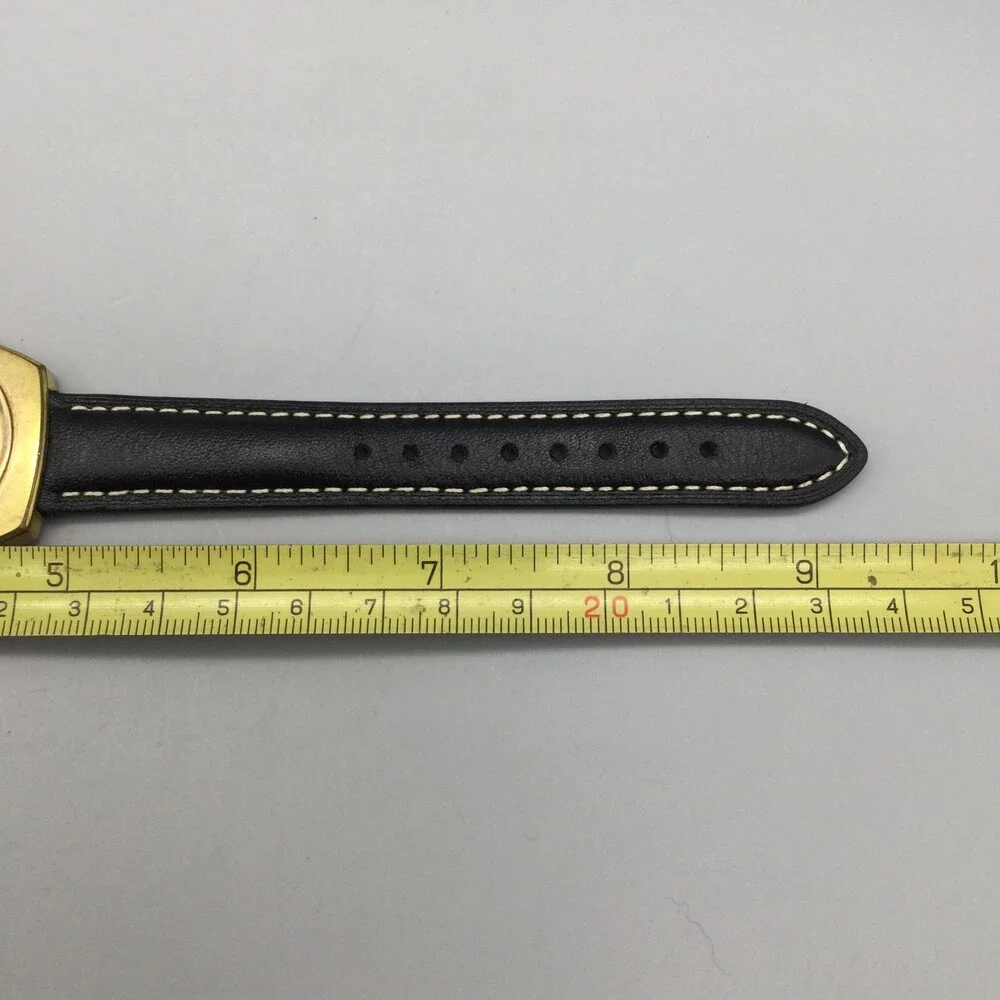 Vintage Wittnauer Geneve Mens Watch 33mm Champagne Dial Auto Date Black Leather